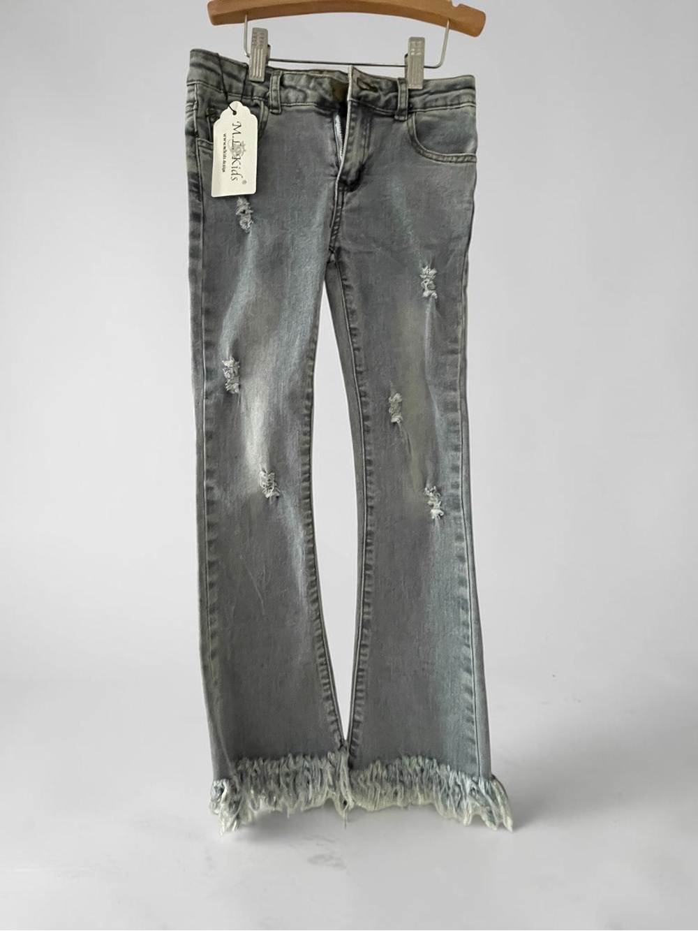 NWT Girls Distressed Light Blue Fringed /Flare Jeans - ML KIDS Size 10